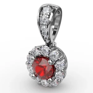 Hot Fana Halo Ruby and Diamond Pendant