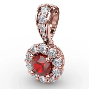 Hot Fana Halo Ruby and Diamond Pendant