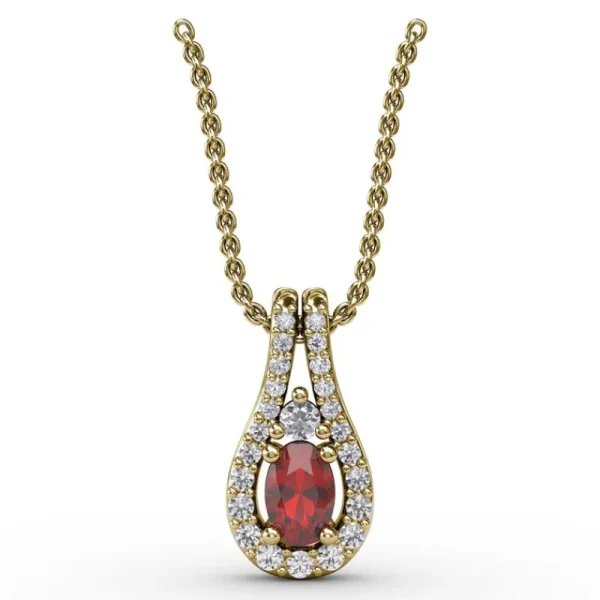 New Fana Halo Teardrop Ruby and Diamond Pendant