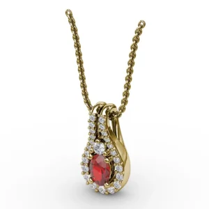 New Fana Halo Teardrop Ruby and Diamond Pendant