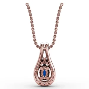 Clearance Fana Halo Teardrop Sapphire and Diamond Pendant