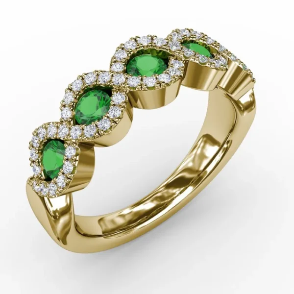 Clearance Fana Hold Me Close Emerald and Diamond Twist Ring