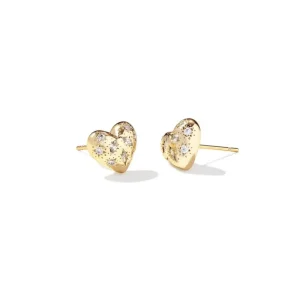 New Kendra Scott Holland Gold Heart Stud Earrings in White Crystal