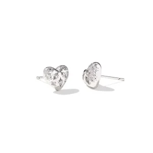 Clearance Kendra Scott Holland Silver Heart Stud Earrings in White Crystal