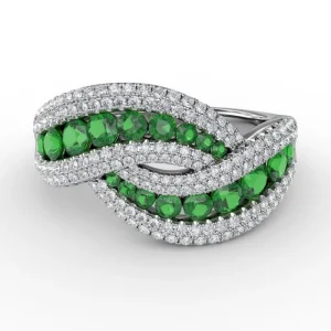 Sale Fana Intertwining Love Emerald and Diamond Ring