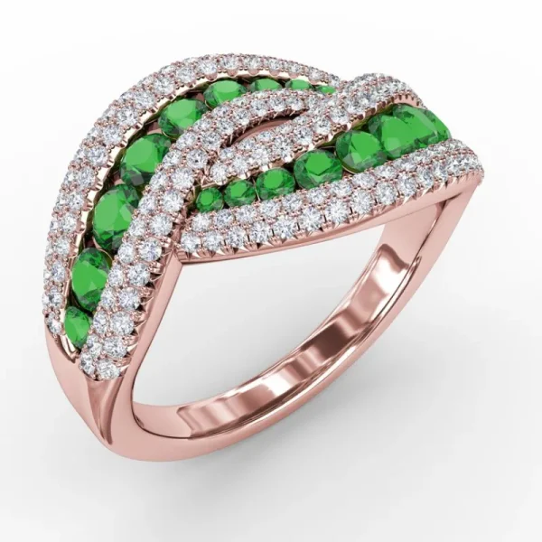 Sale Fana Intertwining Love Emerald and Diamond Ring