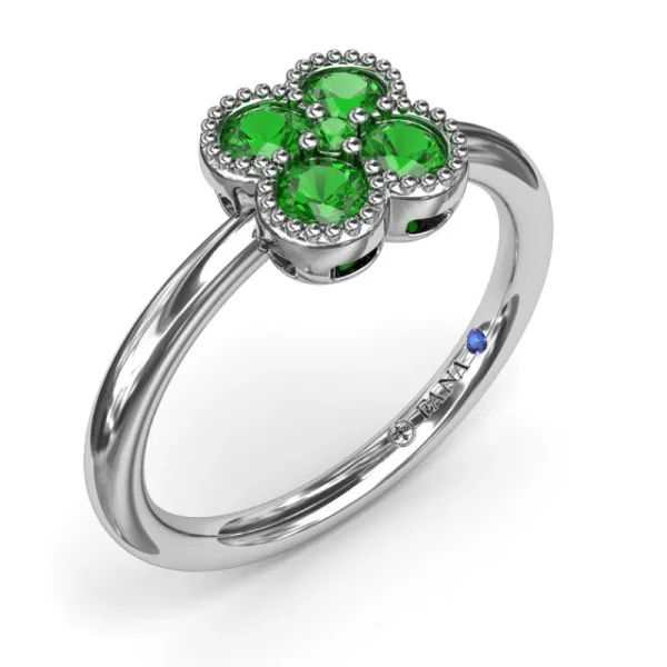 New Fana Magnolia Milgrain Emerald Ring