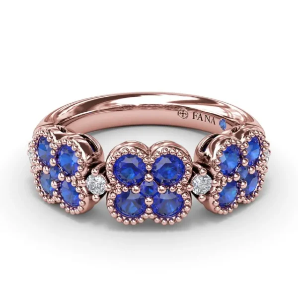 Clearance Fana Magnolia Milgrain Sapphire and Diamond Ring