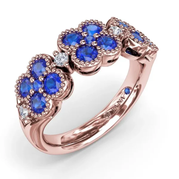 Clearance Fana Magnolia Milgrain Sapphire and Diamond Ring