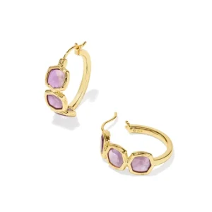 Sale Kendra Scott Maura Gold Hoop Earrings in Dark Purple Amethyst