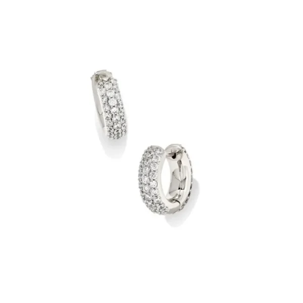 New Kendra Scott Mikki Pave Huggie Earrings Silver in White Crystal