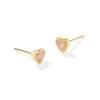 Sale Kendra Scott Mini Ari Heart Gold Stud Earrings in Rose Quartz