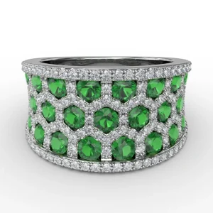 Clearance Fana Motif Emerald and Diamond Ring