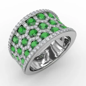 Clearance Fana Motif Emerald and Diamond Ring