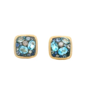 Hot Dilamani Multi-Shape Blue Sapphire & Blue Topaz Cluster Stud Earrings