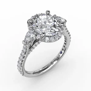 Hot Fana Oval Diamond Halo Engagement Ring With Pear-Shape Diamond Side Stones