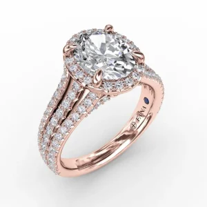 Sale Fana Oval Diamond Halo Engagement Ring With Triple-Row Diamond Band