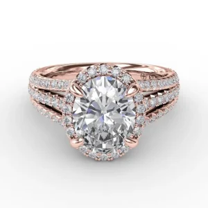 Sale Fana Oval Diamond Halo Engagement Ring With Triple-Row Diamond Band