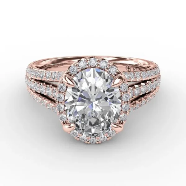 Sale Fana Oval Diamond Halo Engagement Ring With Triple-Row Diamond Band