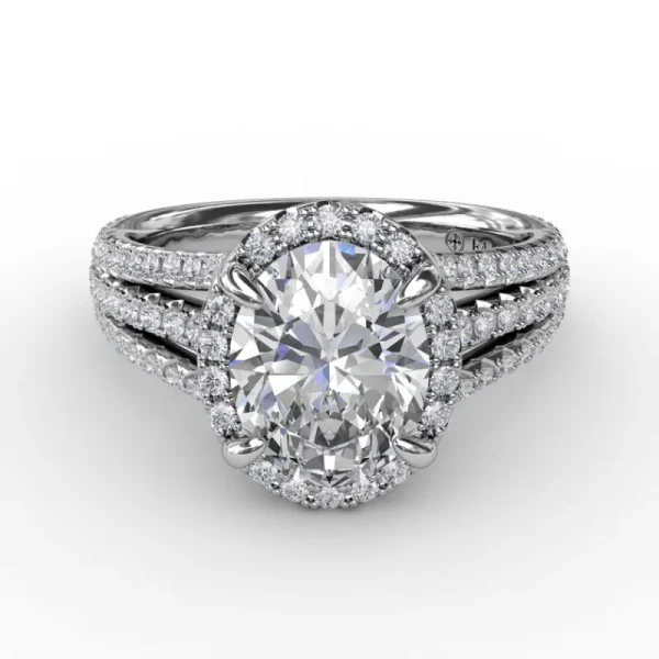 Sale Fana Oval Diamond Halo Engagement Ring With Triple-Row Diamond Band