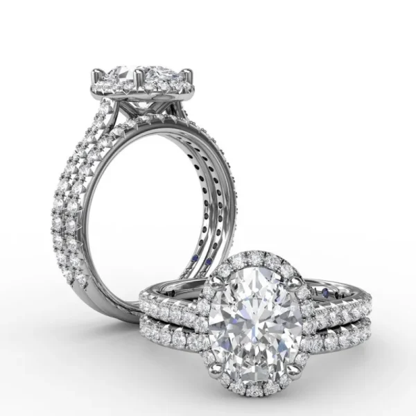 New Fana Oval Diamond Halo Engagement Ring With Diamond Band