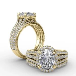 Sale Fana Oval Diamond Halo Engagement Ring With Triple-Row Diamond Band