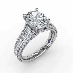 Hot Fana Oval Diamond Solitaire Engagement Ring With Baguettes and Pavé