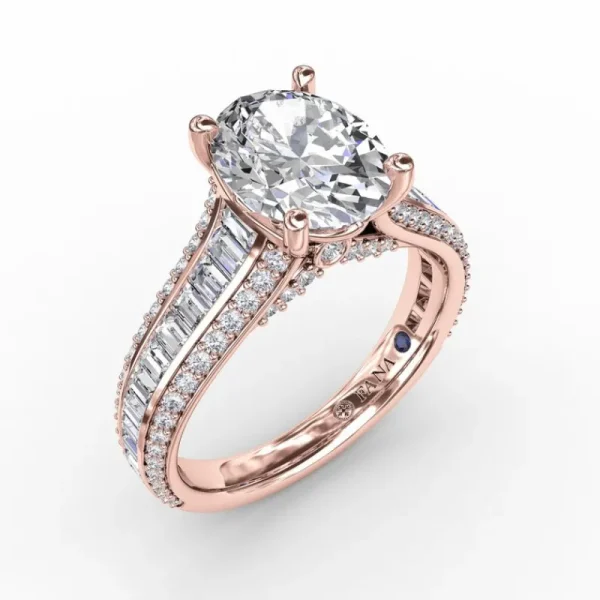 Hot Fana Oval Diamond Solitaire Engagement Ring With Baguettes and Pavé