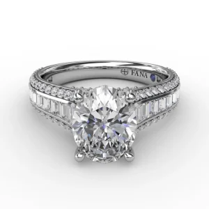 Hot Fana Oval Diamond Solitaire Engagement Ring With Baguettes and Pavé