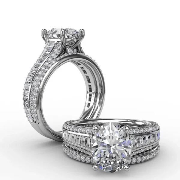 Hot Fana Oval Diamond Solitaire Engagement Ring With Baguettes and Pavé