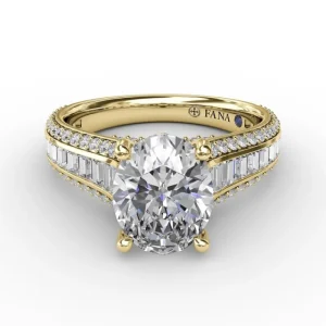 Hot Fana Oval Diamond Solitaire Engagement Ring With Baguettes and Pavé