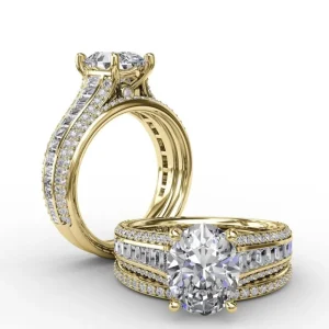 Hot Fana Oval Diamond Solitaire Engagement Ring With Baguettes and Pavé