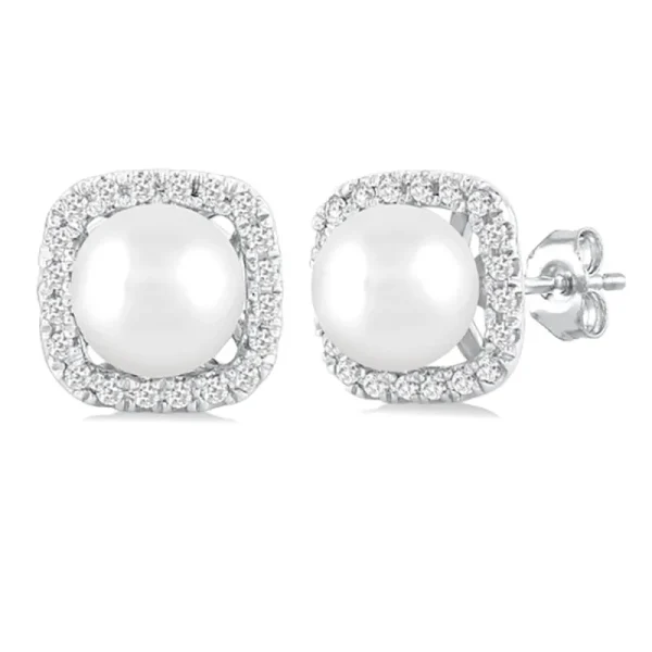 Online Kelley Collection Pearl & Petite Halo Diamond Earrings