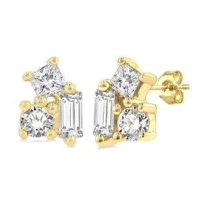 Fashion Kelley Collection Petite Tri-Stone Scatter Diamond Stud Earrings