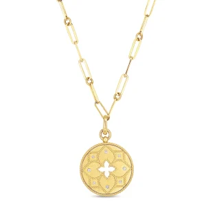 Best Roberto Coin Princess Satin Medallion With Flower Cutout & Diamond Accent