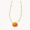 New Kendra Scott Pumpkin Gold Short Pendant Necklace in Orange Mother-of-Pearl