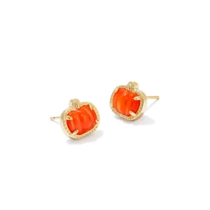 Outlet Kendra Scott Pumpkin Gold Stud Earrings in Orange Mother of Pearl