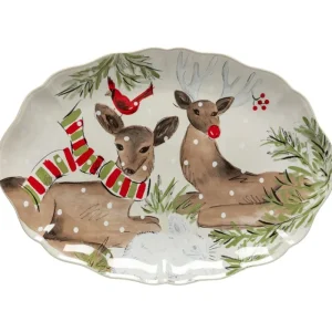 New Casafina Living 20" Deer Friends Oval Platter - White