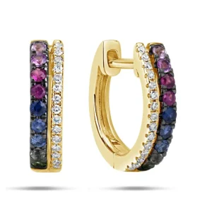 Hot Dilamani Rainbow Sapphire, Tsavorite & Diamond Hoop Earrings