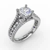 Best Fana Round Diamond Engagement Ring With Triple-Row Diamond Band