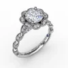 Clearance Fana Round Diamond Engagement Ring With Floral Halo and Milgrain Details