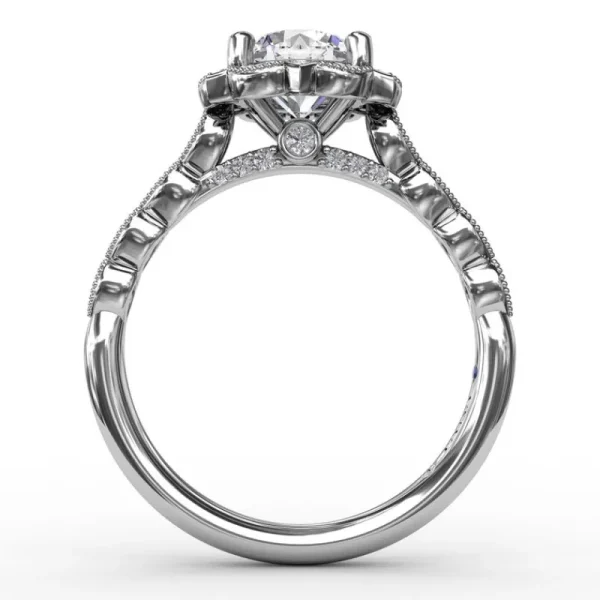 New Fana Round Diamond Engagement With Floral Halo and Milgrain Details