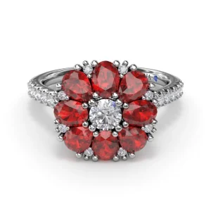 Clearance Fana Ruby and Diamond Cluster Flower Ring