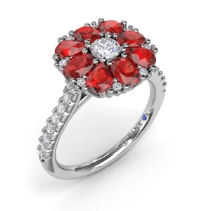 Clearance Fana Ruby and Diamond Cluster Flower Ring