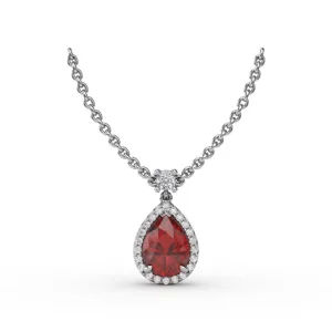 Fashion Fana Ruby and Diamond Teardrop Necklace