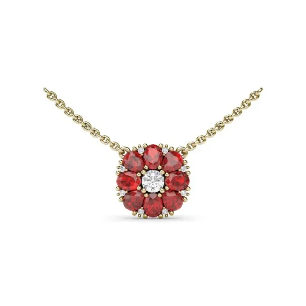 New Fana Ruby Flower Cluster Necklace