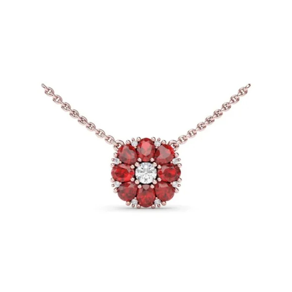 New Fana Ruby Flower Cluster Necklace