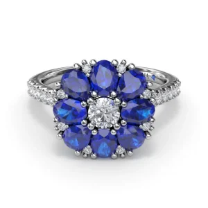 Hot Fana Sapphire and Diamond Cluster Flower Ring