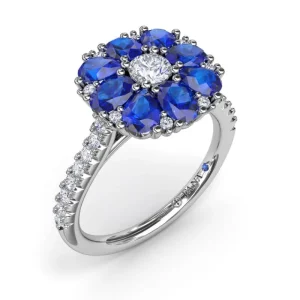 Hot Fana Sapphire and Diamond Cluster Flower Ring