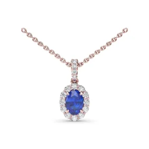 Online Fana Sapphire and Diamond Halo Necklace